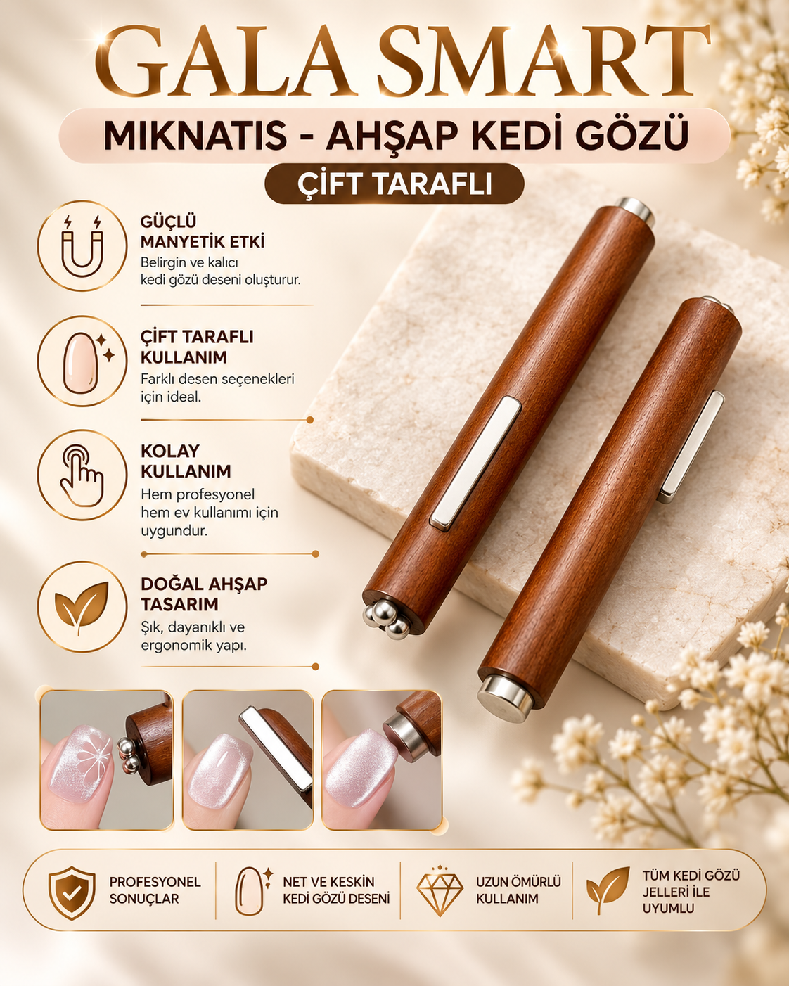 Mıknatıs - Ahşap Kedi Gözü Çift Taraflı resmi